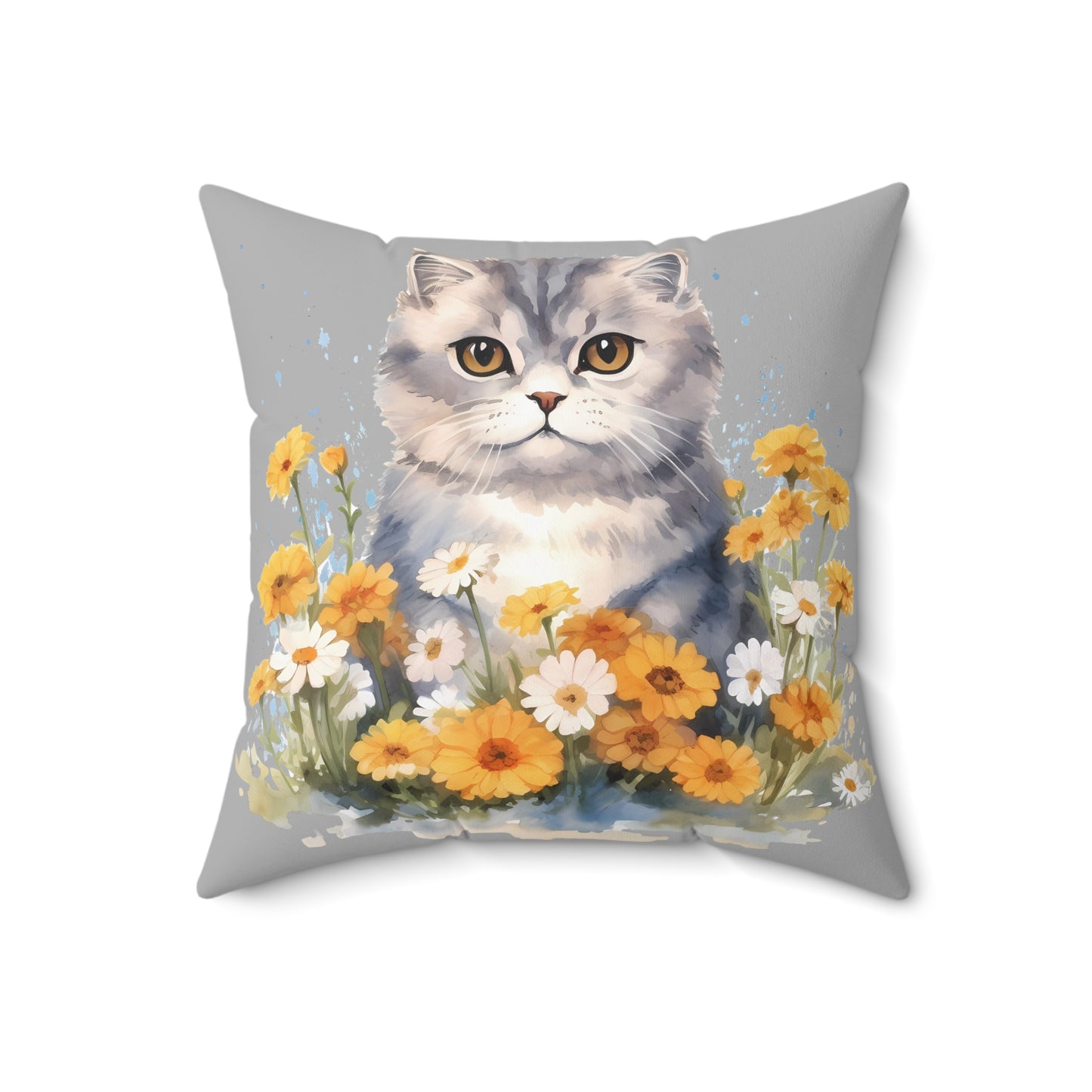 Scotish Fold Cat Square Throw Pillow