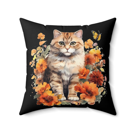 Domestic Shorthair Cat Square Throw Pillow