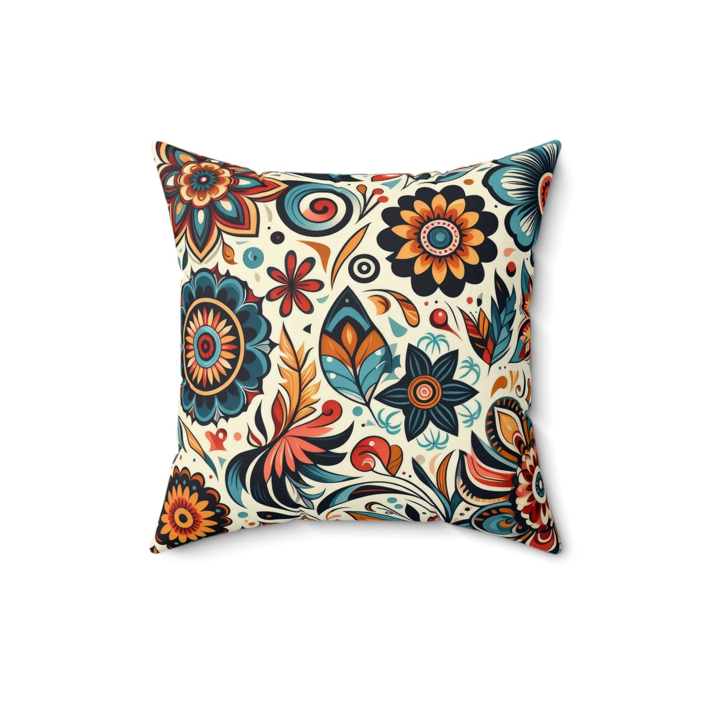Bohemian Floral Style Polyester Square Throw Pillow