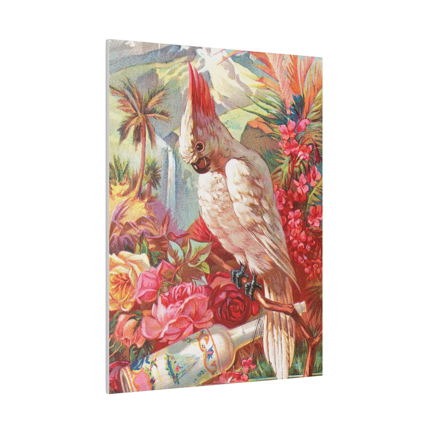 Cockatoo bird with a lot of flowers Art  Matte Canvas