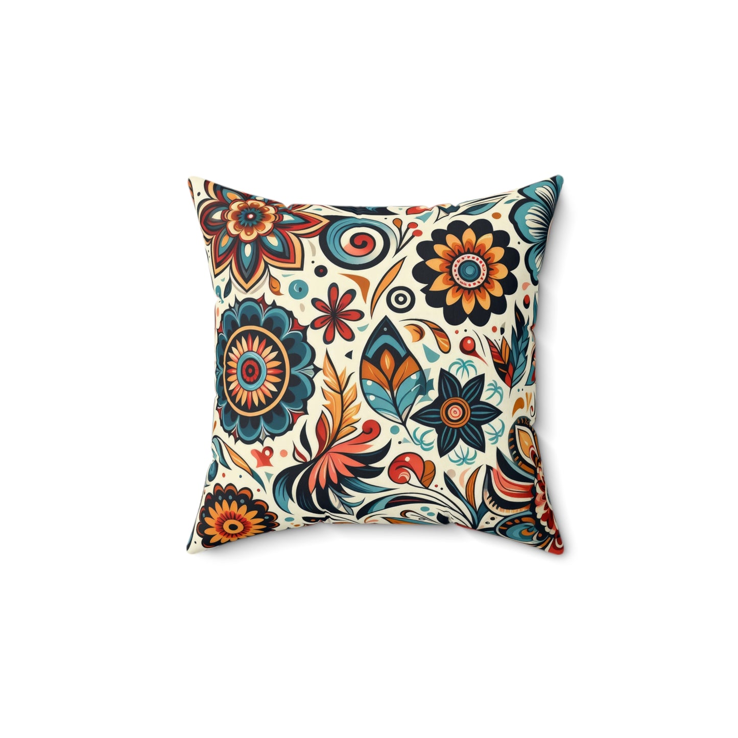 Bohemian Floral Style Polyester Square Throw Pillow