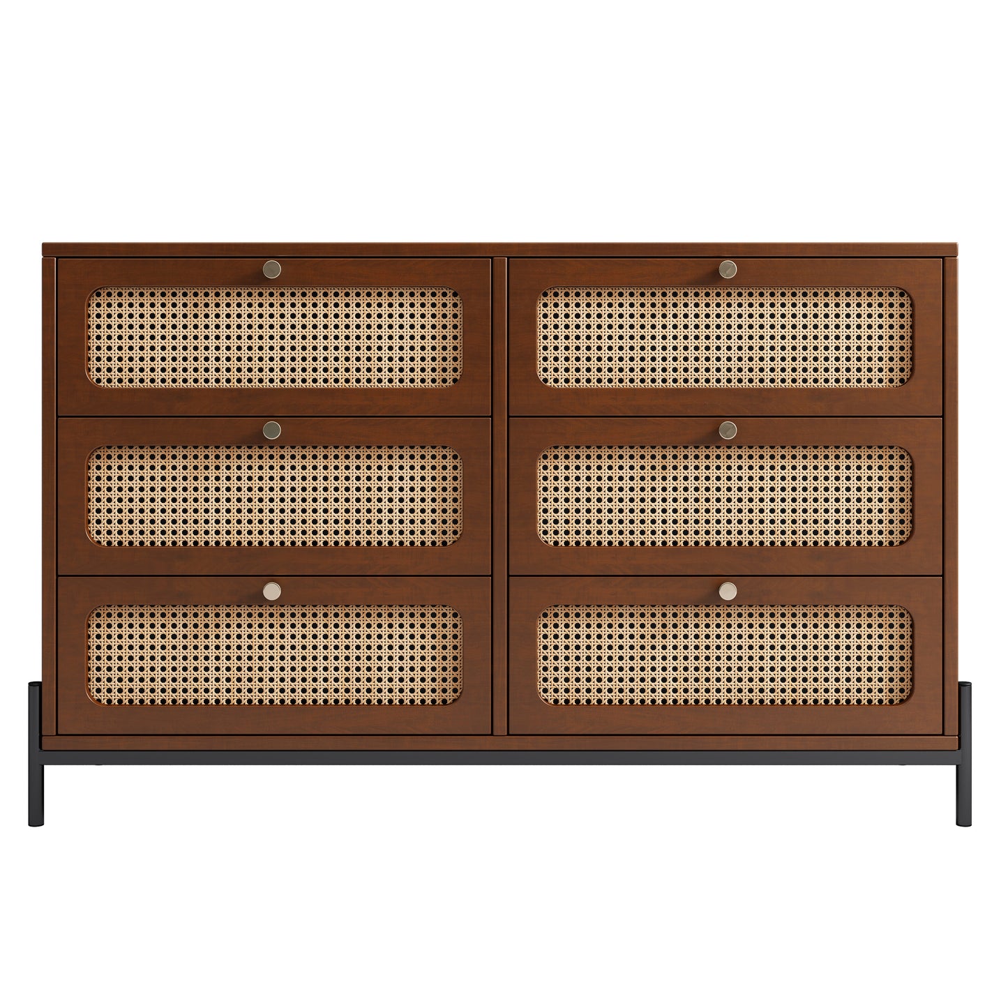 Modern Cannage Rattan Wood Closet 6-Drawer Cabinet